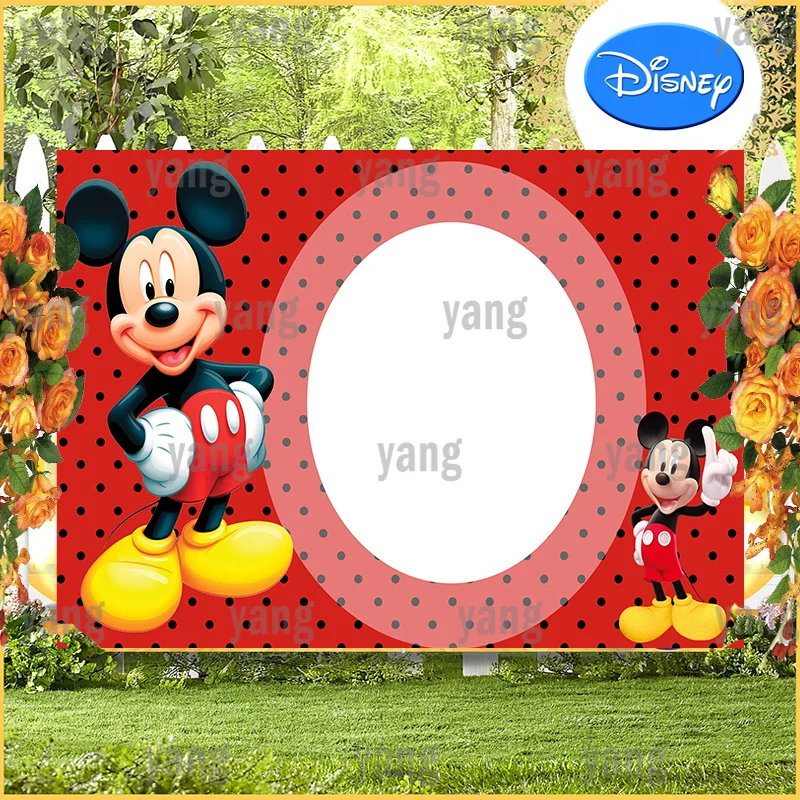 

Custom Cute Cartoon Disney Mickey Mouse Lovely Black Dots Red Glitter Backdrop Birthday Party Decoration Photography Background