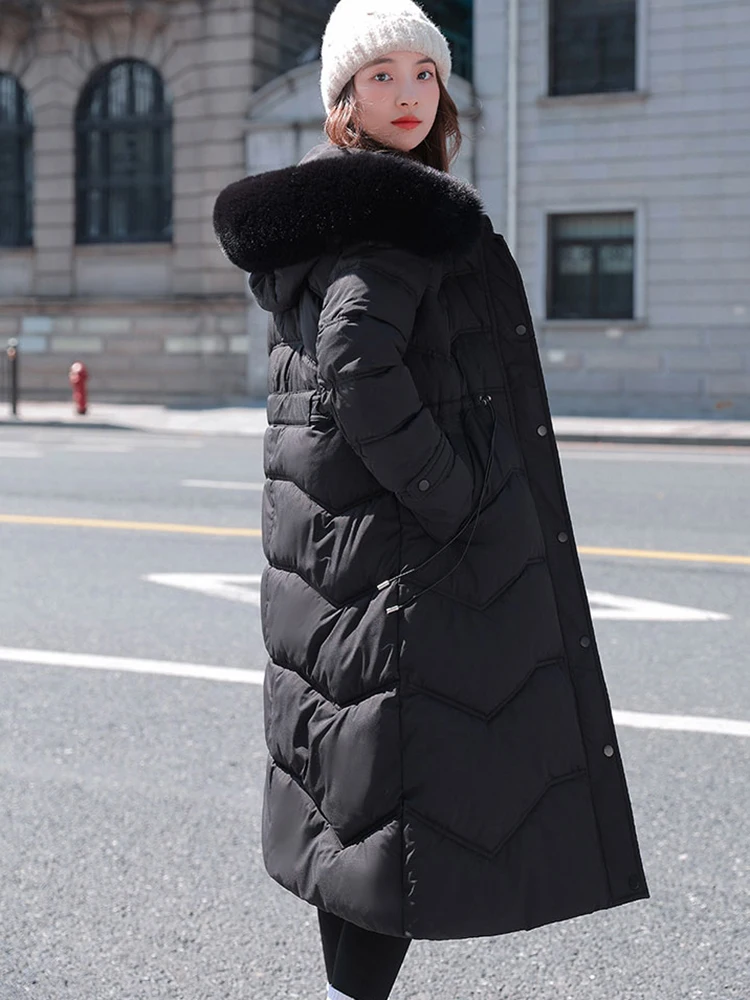 2022 New Winter Jacket Women Parka Fashion Long Coats Faux Fur Liner Hooded Parkas Slim Warm Snow Wear Padded Coat Clothes