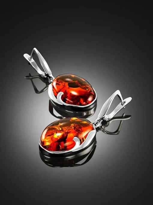 Bright silver earrings with янтарными inserts of cognac color &quotманьяна's Amber women gift |