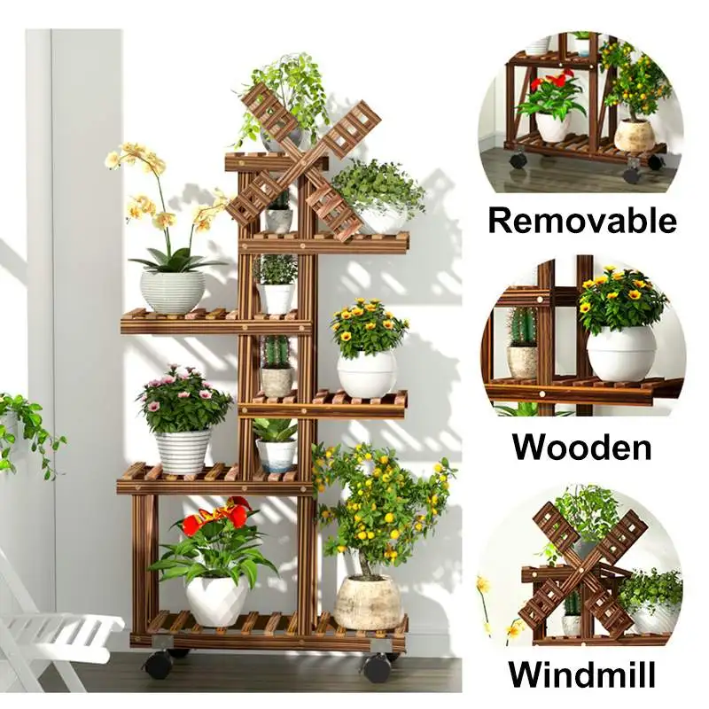 

Многоярусная подставка для растений, деревянный держатель для цветов, многоярусный бонсай в горшках, комнатные и уличные полки для внутреннего дворика и сада