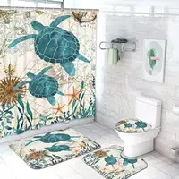 Sea Turtle Shower Curtain Set Non-Slip Rugs Toilet Lid Cover Bath Mat Nautical Ocean Bathroom Curtains Set Durable Waterproof