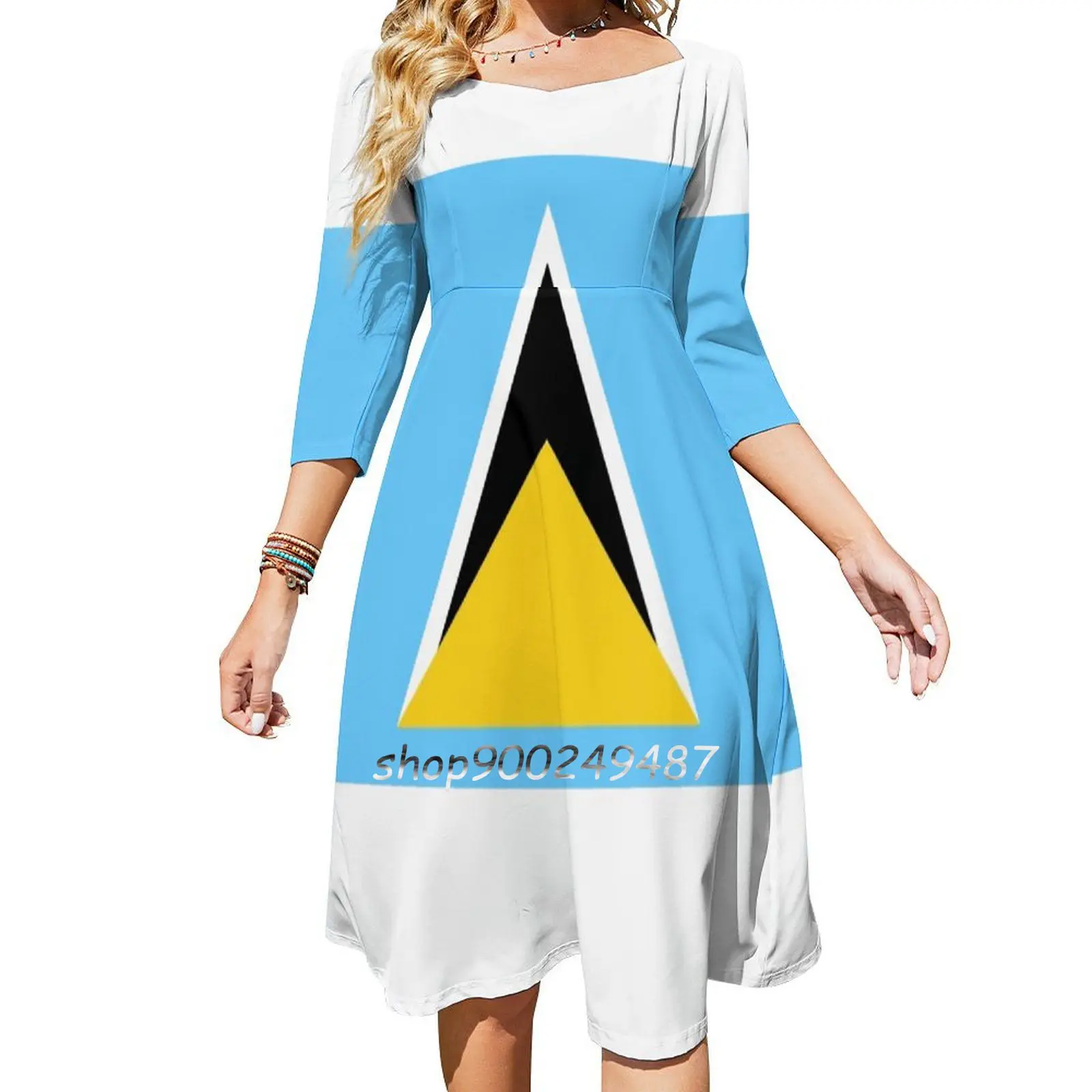 

St. Lucia Flag Evening Party Dresses Midi Sexy Dress Female Sweet One Piece Dress Korean Flag Banner International State