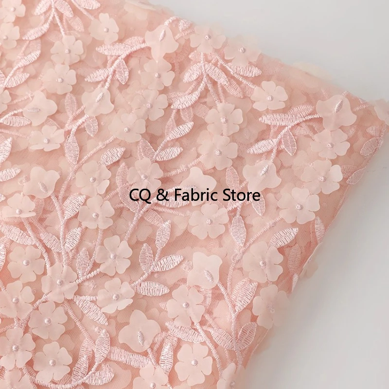 Фото Ins Style Pink Laser 3D цветочная вышитая сетчатая ткань для женщин платья детские платья по метрам №2