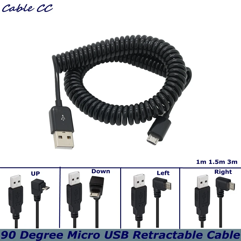 

3m USB 2.0 A Male to Micro USB 5 Pin Right Angled 90 Degree Spiral Coiled Adapter Cord Cable 5ft for MP3 Players Digital Cameras