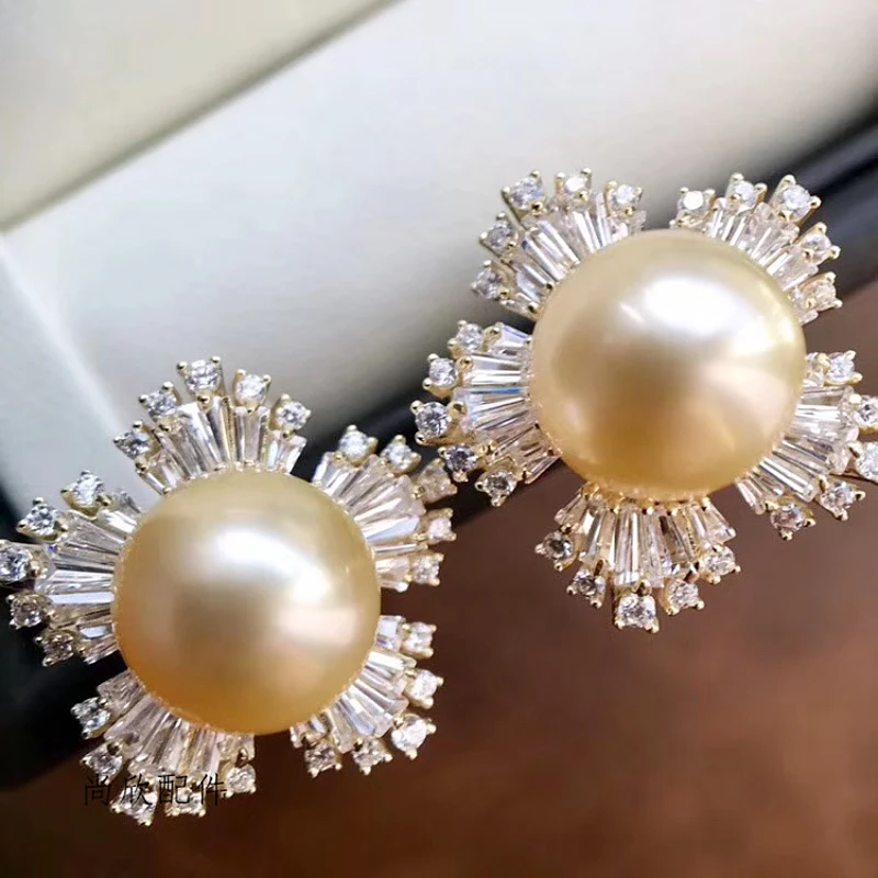 

MeiBaPJ 10-11mm Luxurious 925 Silver Natural Golden Freshwater Pearl Fashion Flower Stud Earrings Fine Wedding Jewelry for Women