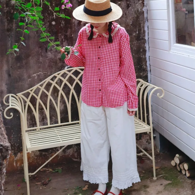 Johnature весенняя новинка милый женский литературный кукольный воротник клетчатая