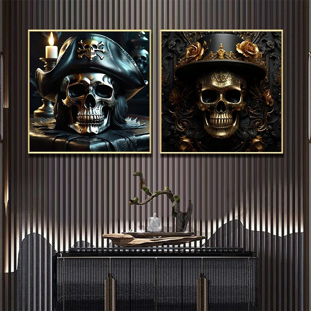 Абстрактная Пиратская череп изношенная кожаная пиратская шляпа Картина на