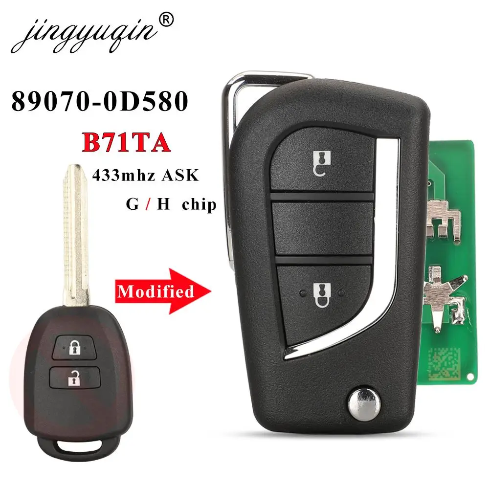 Jingyuqin-mando a distancia para llave de coche, dispositivo con tapa modificada de 433MHz para Toyota Yaris 2014-2017, Vios 2013-2016G, Chip H opcional, 89070-0D580 B71TA