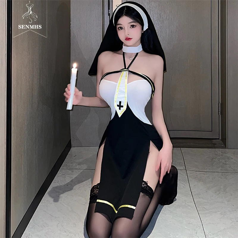 

Женский магический костюм монахини SENMHS, превосходное сексуальное нижнее белье для карнавала, Хэллоуина, церкви, религиозных заводов, косплей, необычное платье