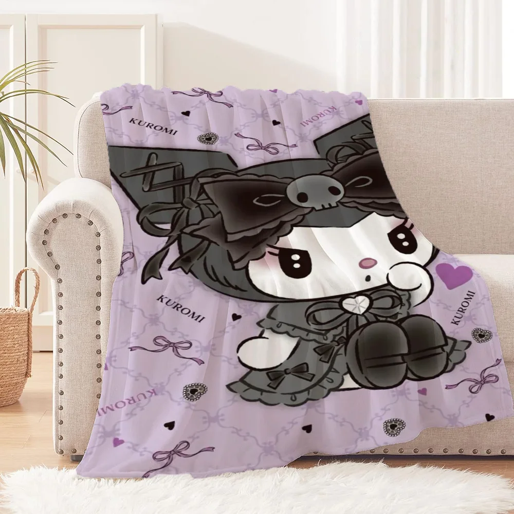 K-Kuromi Плюшевое Одеяло Из Тонкой Микрофибры Теплый Чехол Для Дивана Холодных Ночей