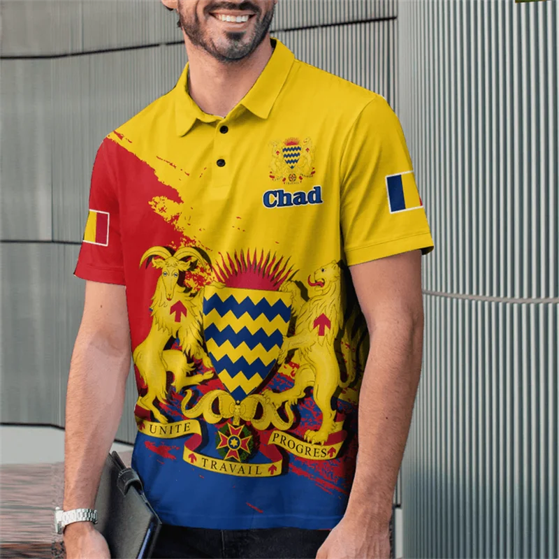 Мужская футболка-поло с 3D-принтом Чада флага карты Национальная эмблема летние