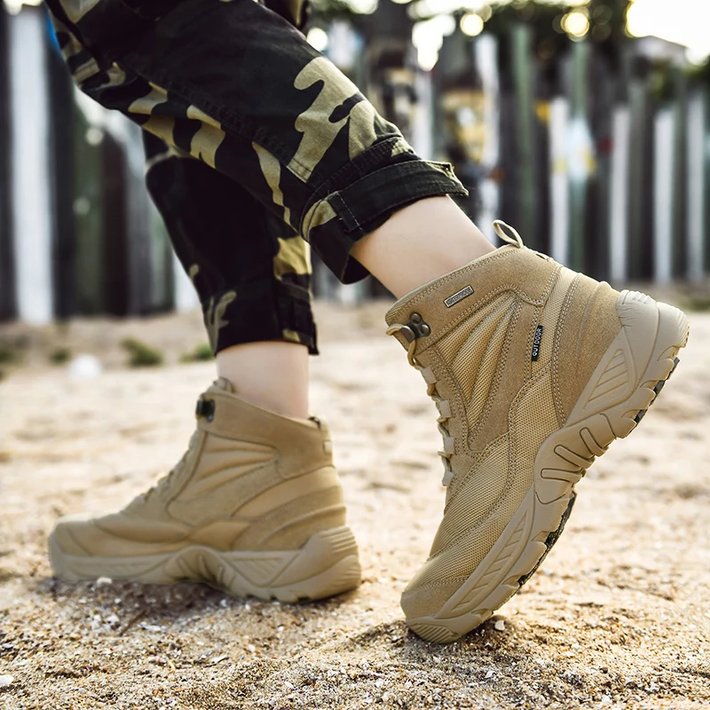 HIKEUP Men‘s Hiking Shoes Breathable Tactical Combat Army Boots Outdoor Climbing Shoes Non-slip Men's Trekking Sneaker