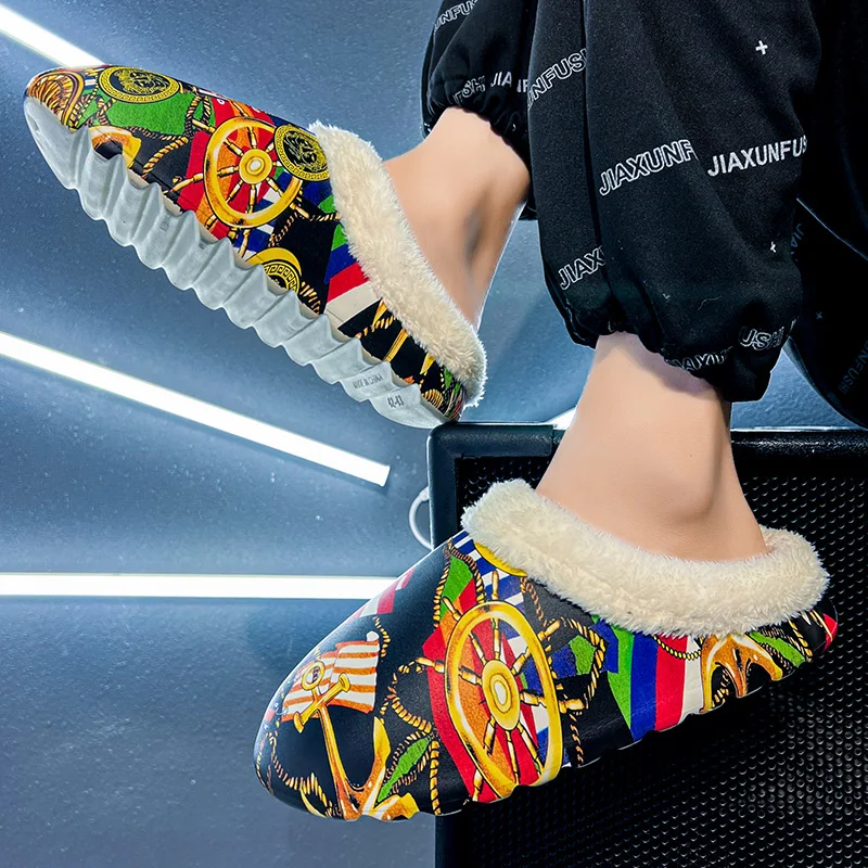 

Winter Cotton Slippers Men Waterproof House Shoes Non-Slip Female Solid Outside Indoor Floor Couple Warm Plush Zapatillas Mujer