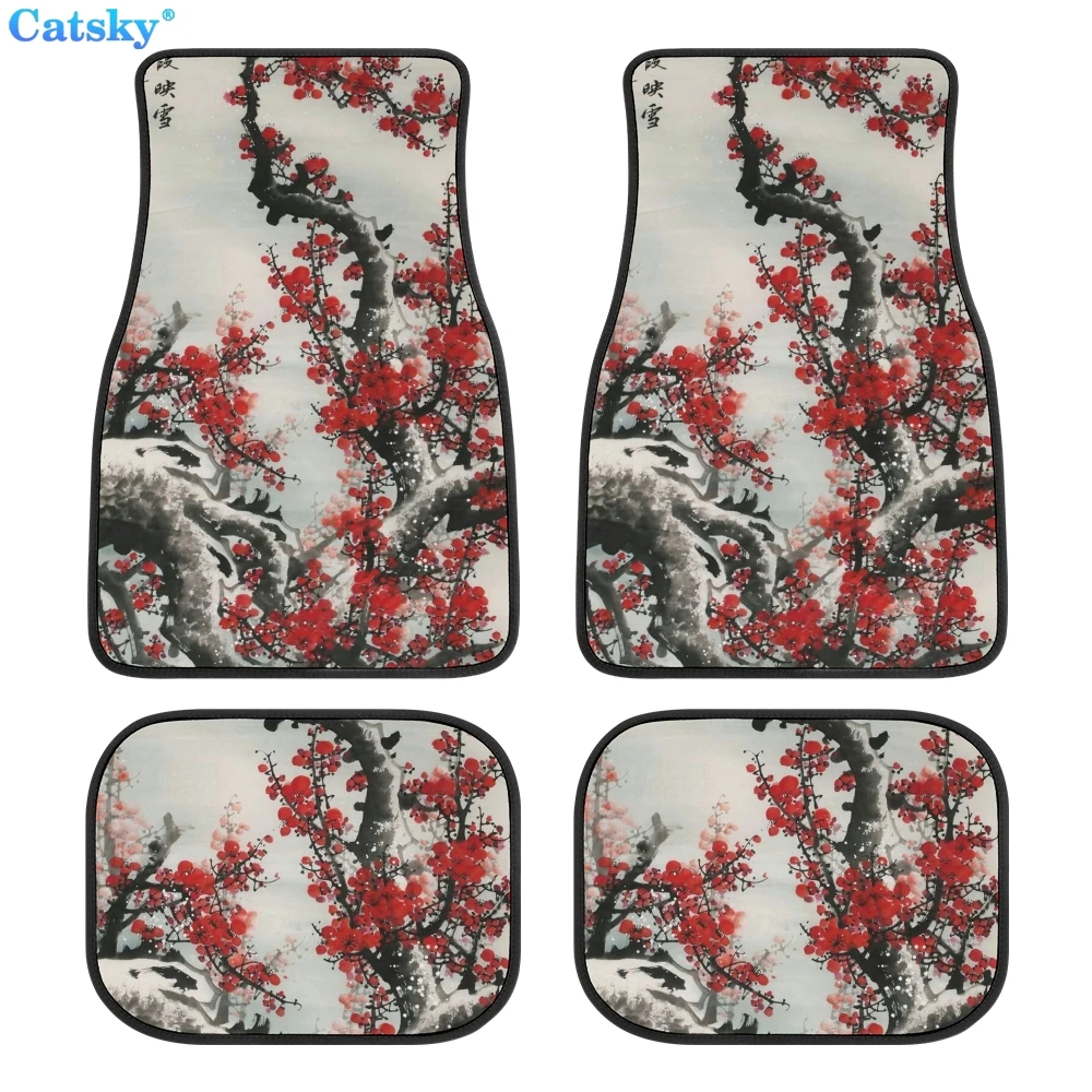 plum bossom flower car floor mat interior accessories custom pattern non-slip protection gift suitable for most mats