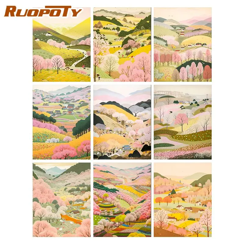 

RUOPOTY Diy Painting By Numbers Colorful Fields Original Gift Painting By Number Scenery Painting Wall Art