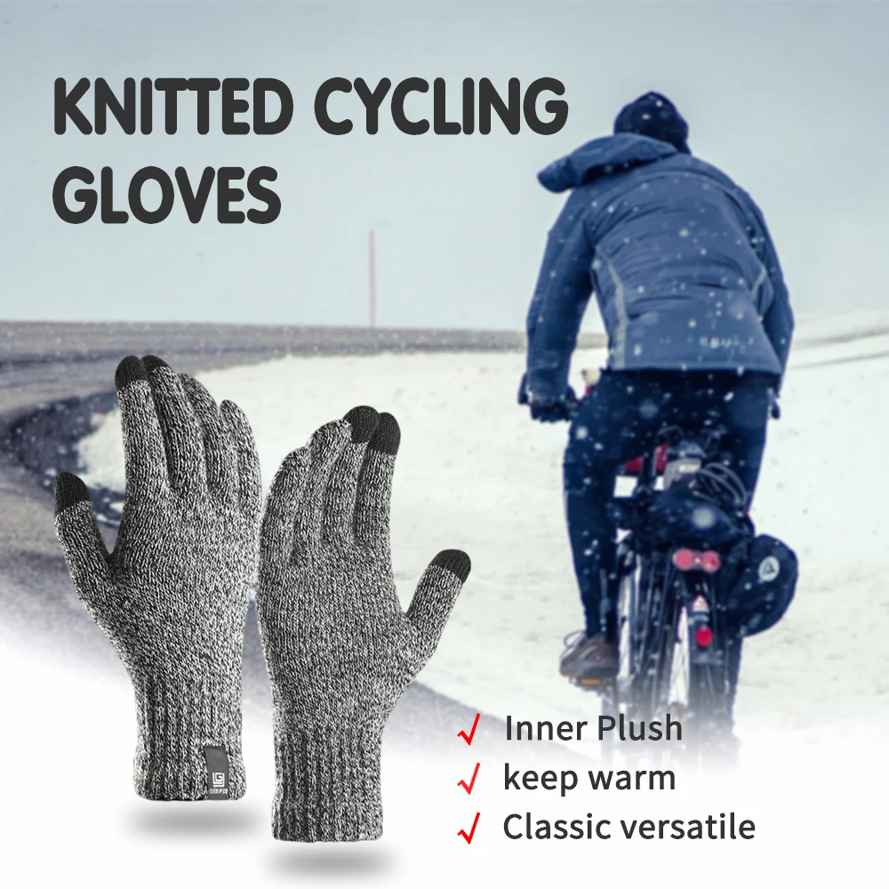 

Knitted Cycling Gloves Winter Men And Women Touch Screen Solid Color Warm Woolen Gloves Plus Velvet Riding Gloves