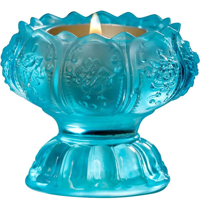 

Lotus Glass Candlesticks for Candles Colorful Candle Holder Water Glass Lamp Holder Home Decor Ornaments Buddhist Supplies Gifts