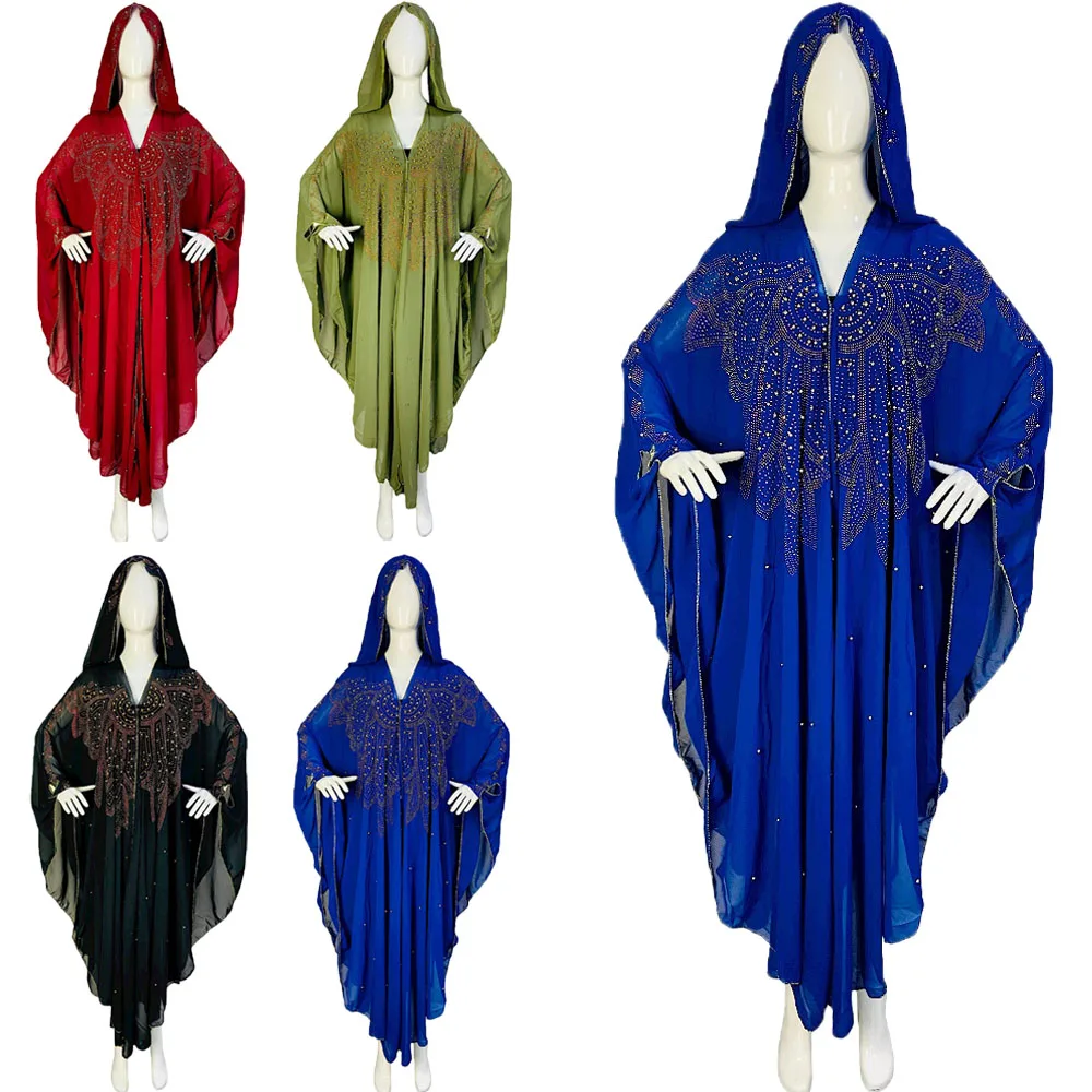 

2023 New Muslim Robes Ladies Abaya African Dresses for Women Summer Chiffon Beads Long Maxi Dress Traditional Clothing Plus Size