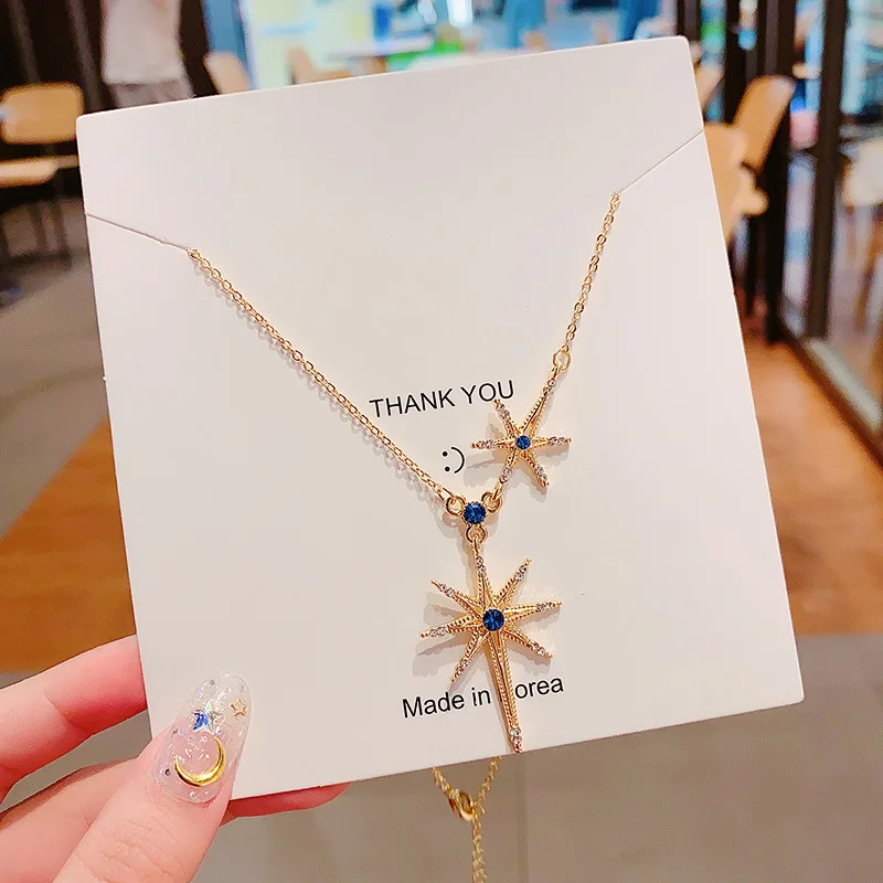 

Fashion Retro Pendant Necklace Gold Diamond Star Clavicle Chain Women's Neck Chain Jewelry Design Necklace Trendy Accessories