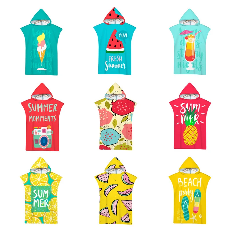 

Microfiber Fruits Printed Hooded Beach Towel for Adults Quick Dry Swimming Pool Poncho Bath Towel With Cloak Bathrobe