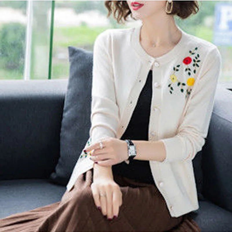 

Cardigan Sweaters 2022 New Fashion Korea Style Autumn Outwear embroidery Women Spring Autumn Casual Single-Breasted Knitted Coat