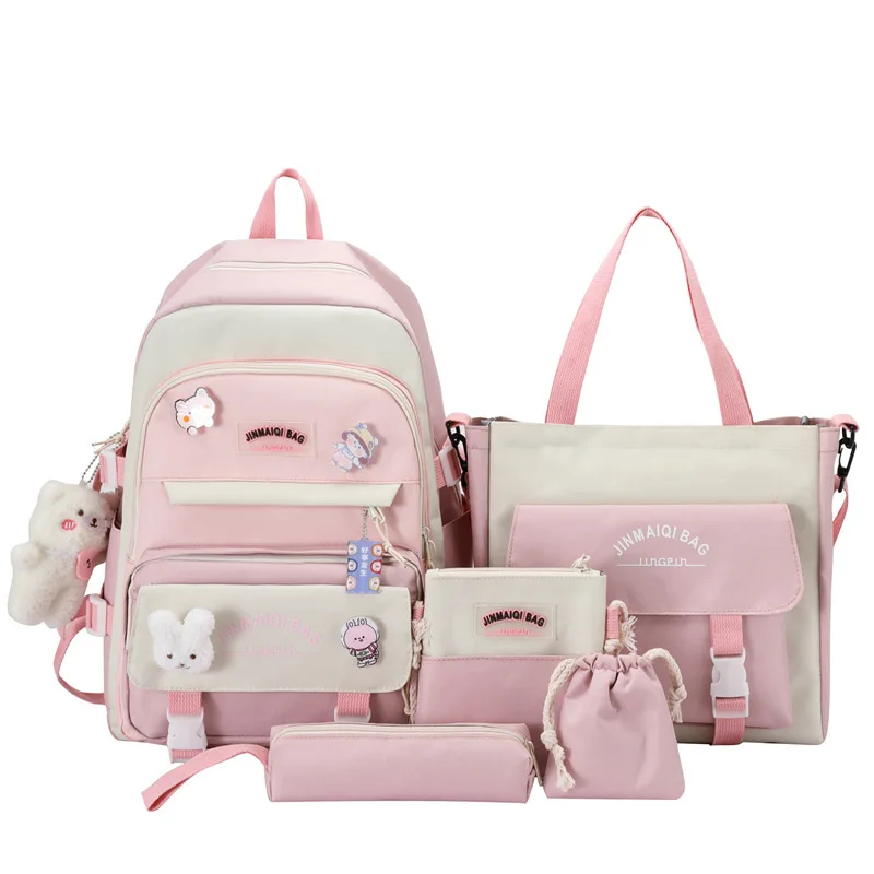 

5 Pcs Set Backpacks For Student School Bag For Girls Multifunctional School Backpacks Handbag Large Capacity Girl's Pencil Bag