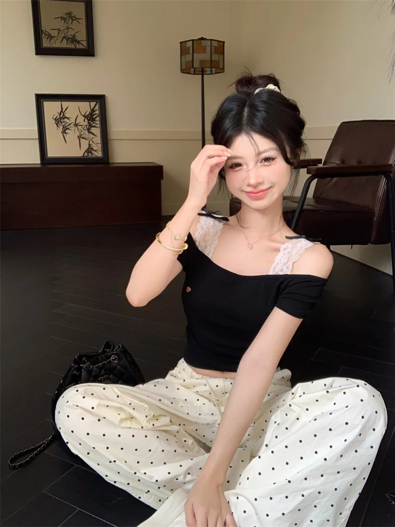 Pure Sweet Gyaru сексуальный маленький топ с открытыми плечами женский летний кружевной