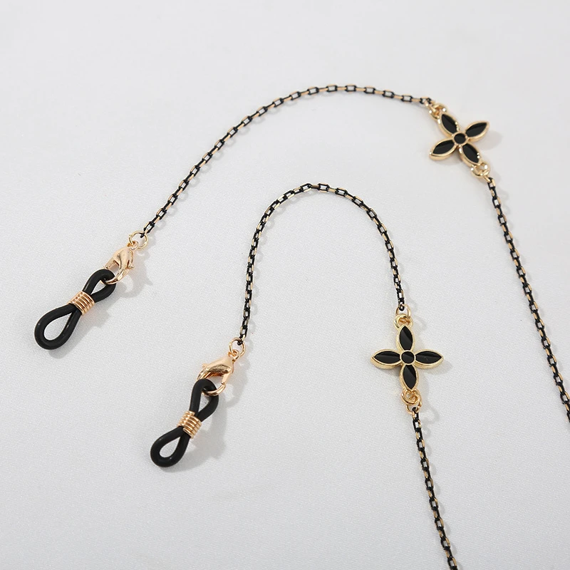 Sexy Black Flower Men Ladies Metal Glasses Chain Sunglasses Metal Copper Snow Chain Mask Chain Jewelry Gift
