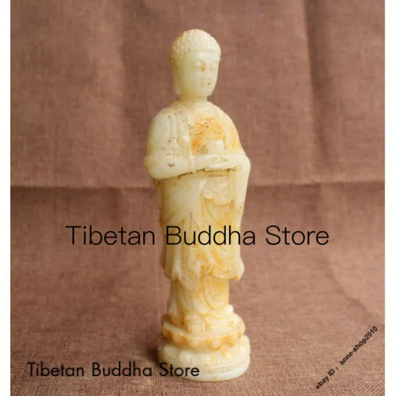 Коллекция китайского белого нефрита 19 см ручная резка модель Sakyamuni статуя Будды