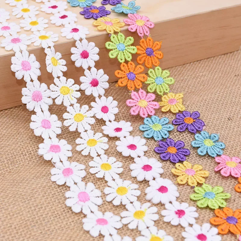 

3Yards 25mm Colorful Daisy Flower Lace Trim Knitting Wedding Embroidered Diy Handmade Patchwork Ribbon Sewing Supplies Crafts