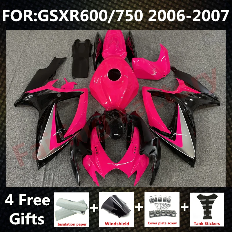 

NEW ABS Motorcycle Whole Fairing kit fit for GSXR600 750 06 07 GSXR 600 GSX-R750 K6 2006 2007 full Fairings kits set pink black
