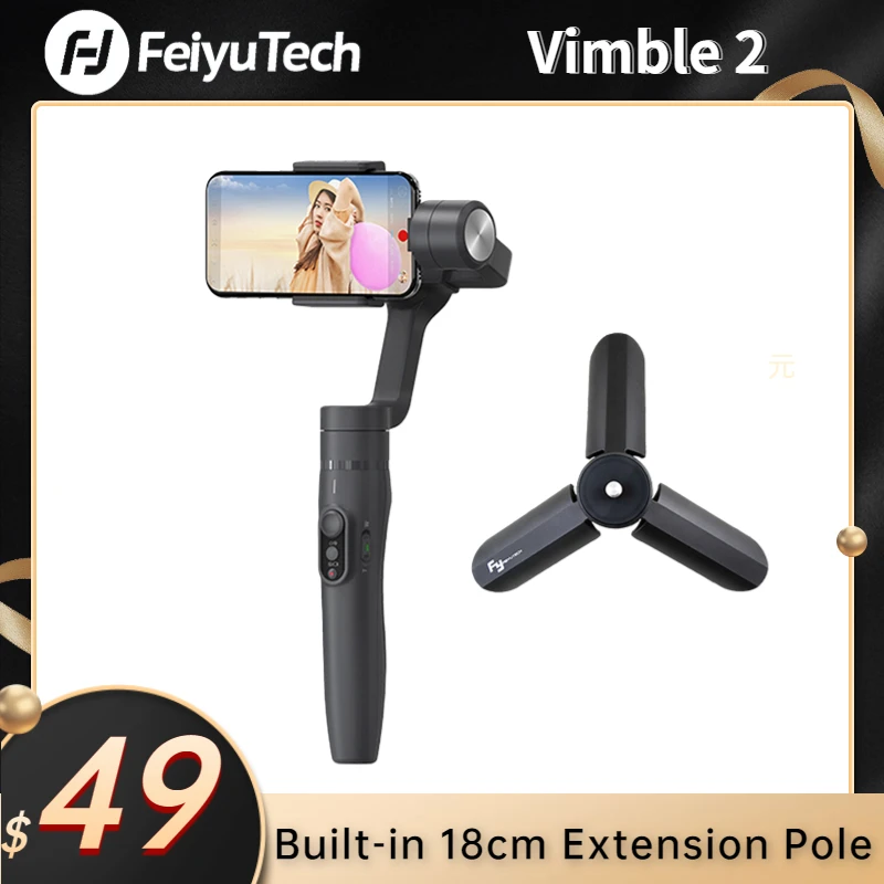 

FeiyuTech Vimble 2 Smartphone Gimbal 3-Axis Handheld Stabilizer with 183mm Extension Pole Tripod for iPhone 14 13 12 Samsung