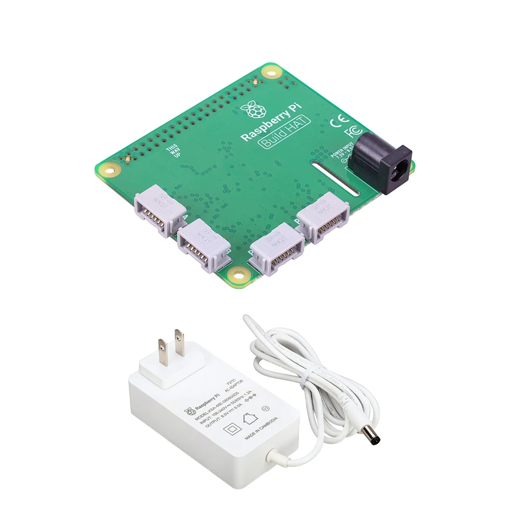 For Raspberry Pi Build HAT Expansion Board+48W 8V 6A Power Supply Connecting Raspberry Pi with Technic Devices(US Plug)