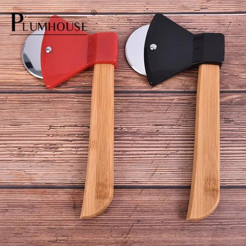 

1PC Portable Axe Bamboo Handle Pizza Cutter Rotating Blade Home Kitchen Cutting Tool Pizza Roll Wheel Party Pizza Tools