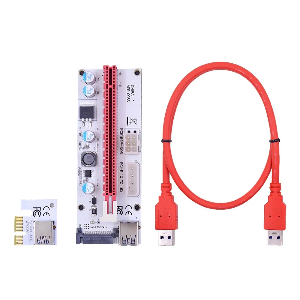 

PCI-E Райзер-карта PCI Express PCIE 1x до 16x адаптер-удлинитель 0,6 м USB 3,0 кабель 15 контактов SATA 4 контакта 6 контактов шнур питания