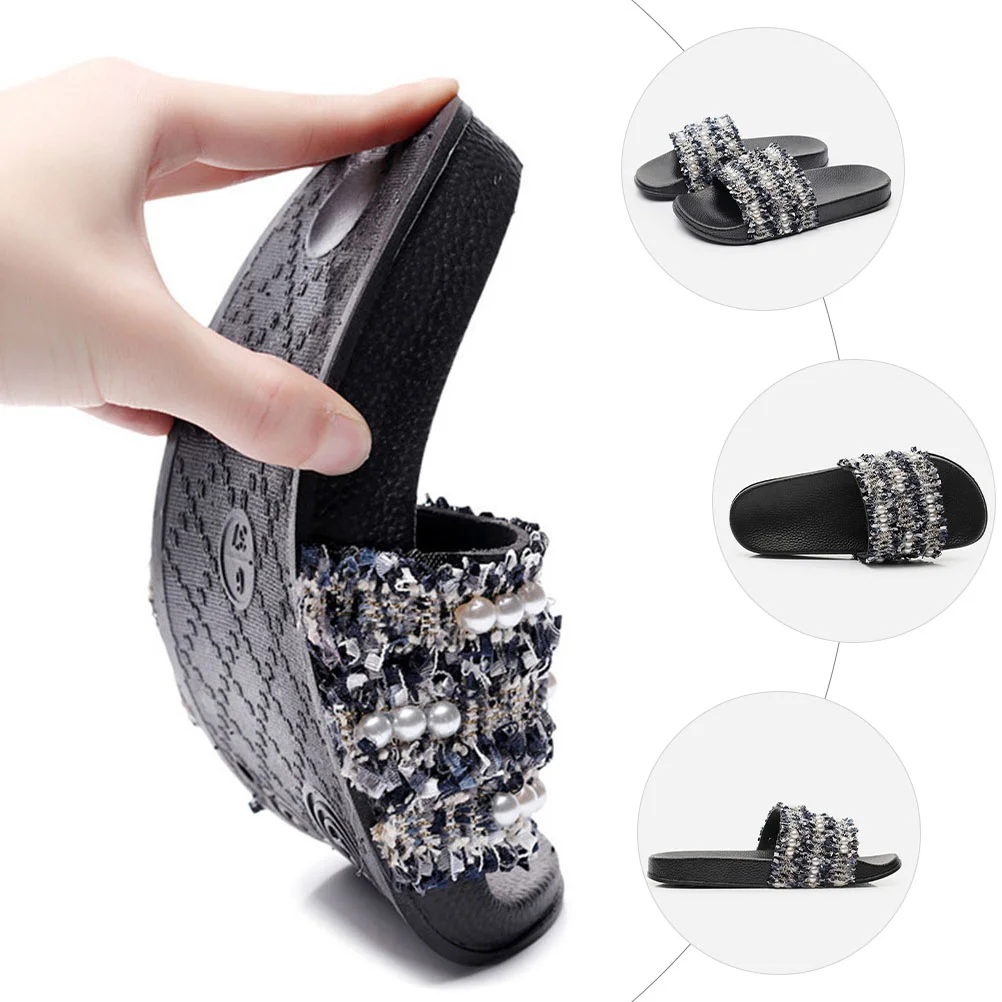 2 Pairs  Women Pearl Sandals Braided Pearl Flat Sandals Summer Flat Sandals Slippers