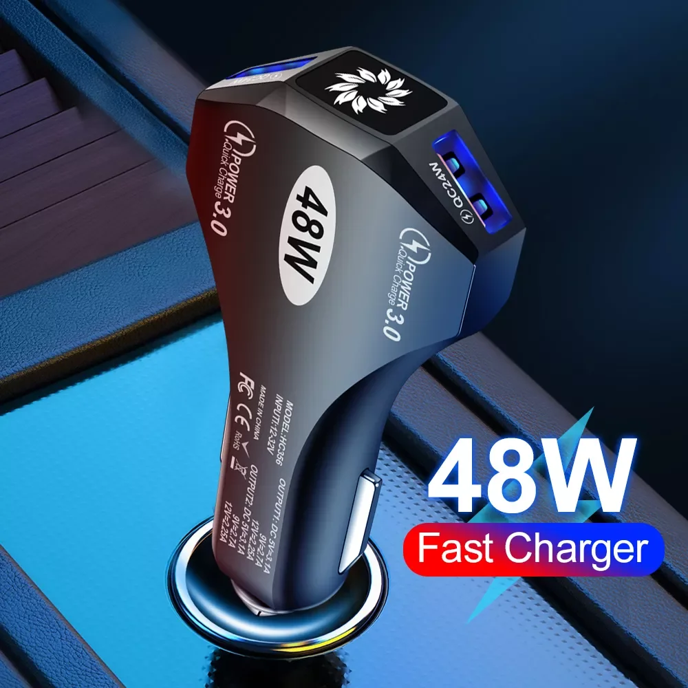 

48W USB Charger Car Charger 2 Ports Fast Charging For iPhone 13 12 11 Xiaomi Huawei P40 Samsung Quick Charge 3.0 USB Car Charge