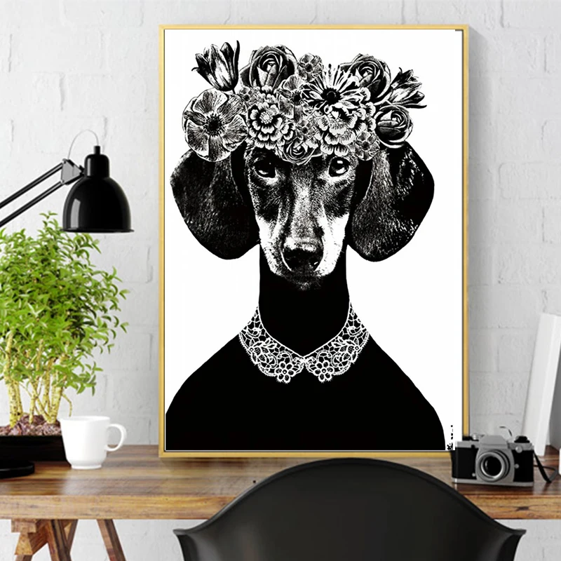 

Contemporary Decorative Wall Art: Monochrome Animal Painting on Canvas Animal Canvas Painting Dog Poster
