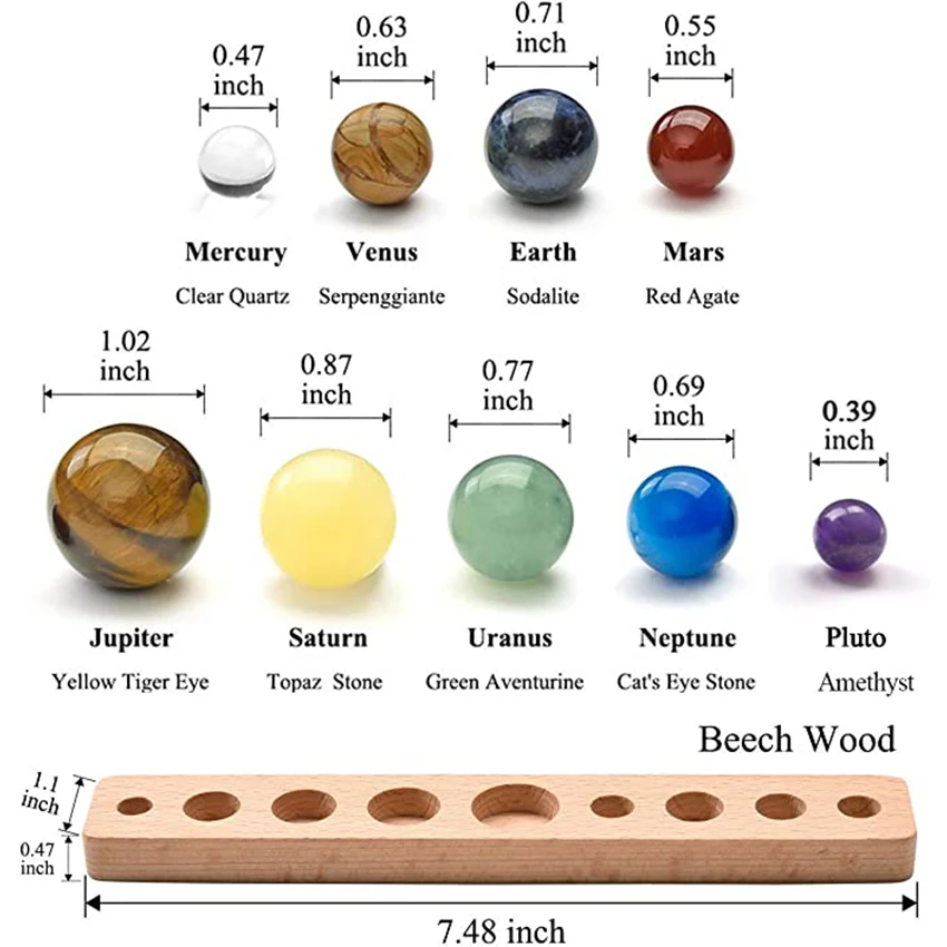 XSM 9 Planets Solar System Desk Decor Tumbled Reiki Healing Crystal Gemstones Ball Set Celestial Creative Gift Mini Size