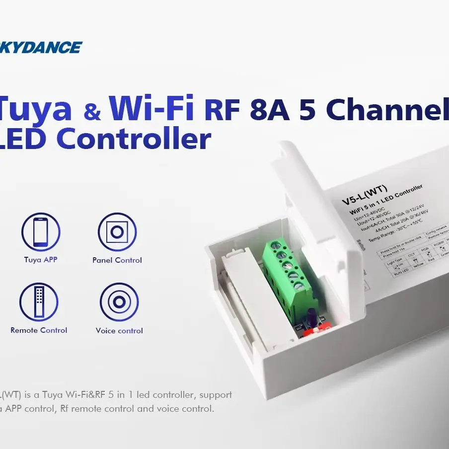 Фото Контроллер LED-лент WT5 Tuya TW5-4 RGBCCT 10-в-1 с Wi-Fi 5, диммер DC12-24V, для лент CCT RGB RGBW, стеклянная сенсорная панель, 2.4G RF №3