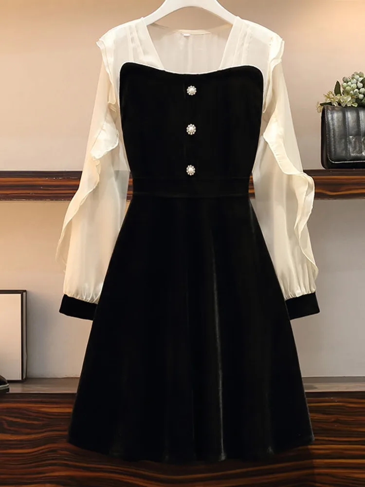 Женское винтажное платье с оборками повседневное Сетчатое лоскутное во