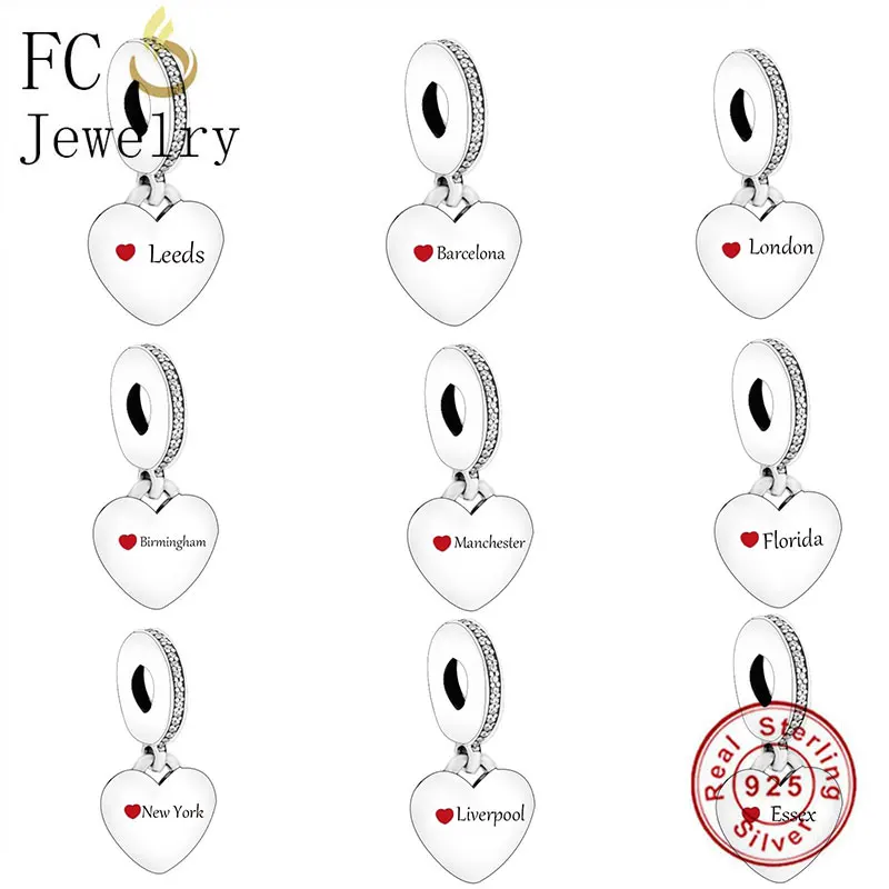 

FC Jewelry Fit Original Pan Charms Bracelet 925 Silver Manchester London New York Barcelona Love Heart Bead For Berloque 2020