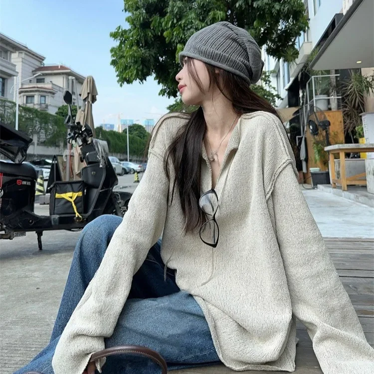 Вязаный топ с v-образным вырезом женский осенний новый двусторонний свитер в