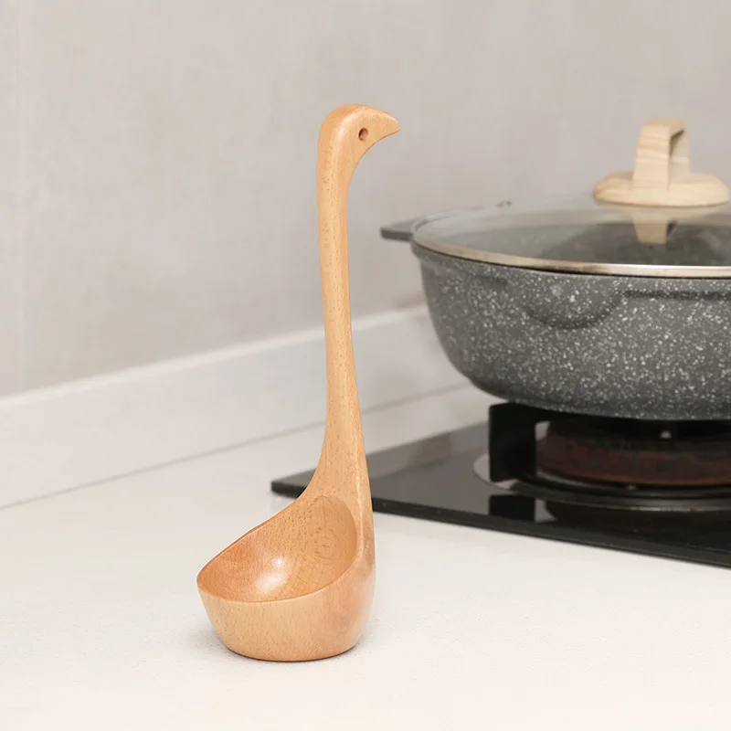 

Long Spoon Wooden Spoon Household Rice Porridge Spoon Natural Long Handle Beech Round Soup Spoon Kitchen Soup Cooking Mixing