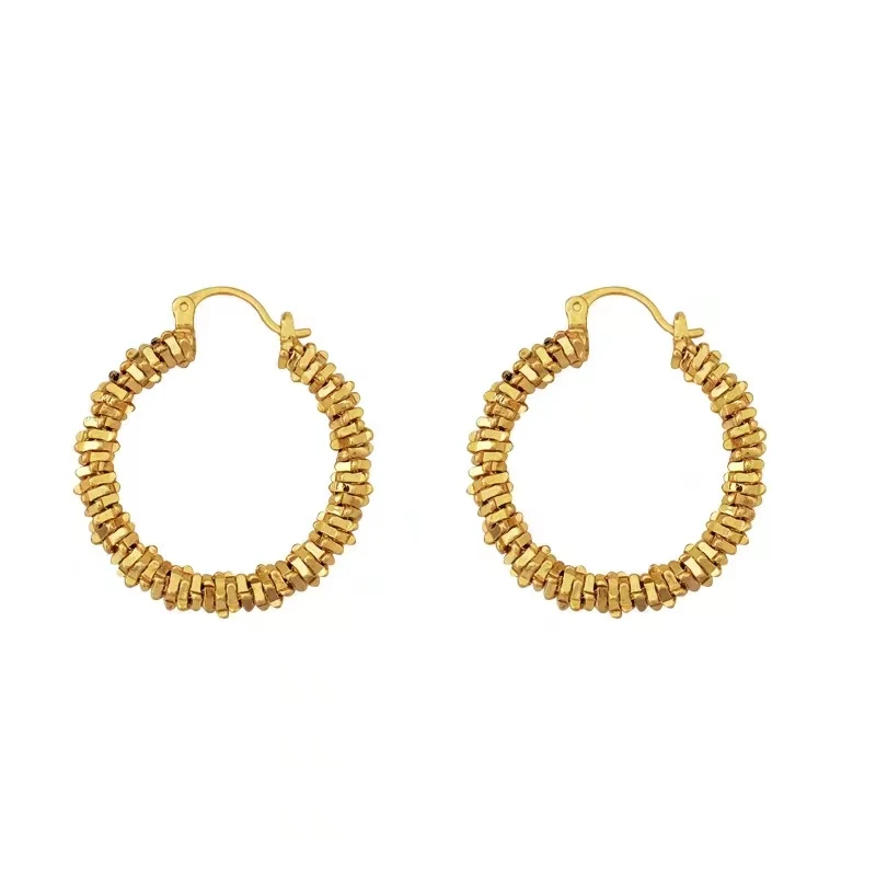

Free Shipping Vintage Geometric Yellow Copper Beads Hoop Earrings for Women Retro