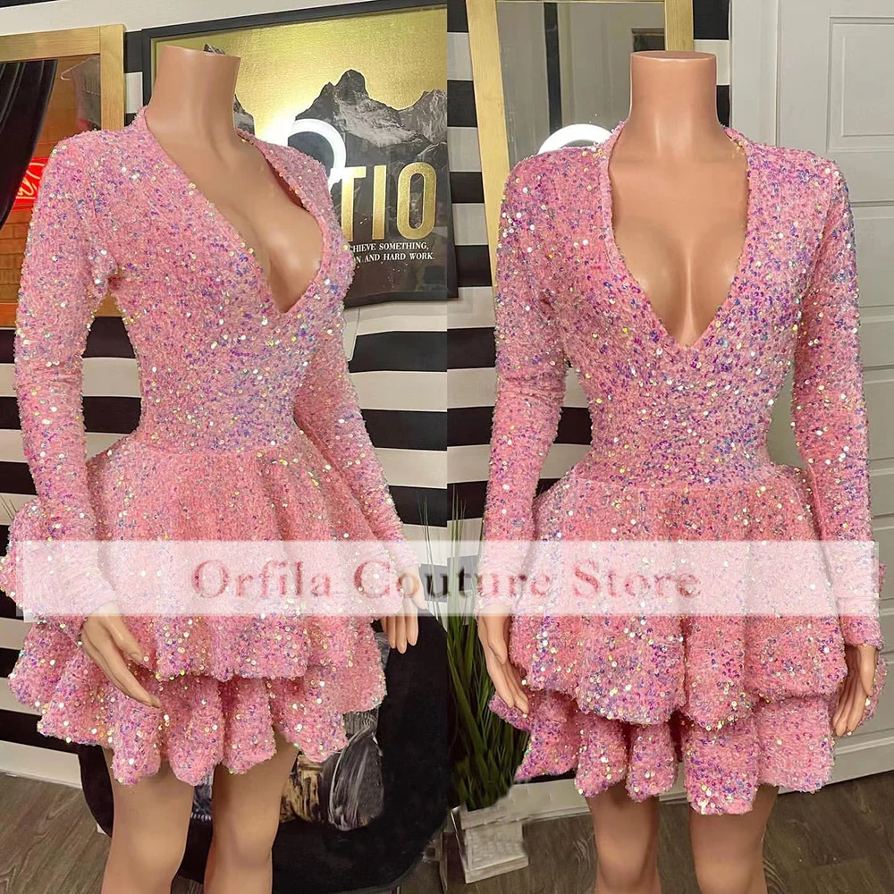 

Sexy V Neck Sequins Prom Dresses 2022 Black Girl Formal Party Cocktail Graduation Gown Robe De Princesse