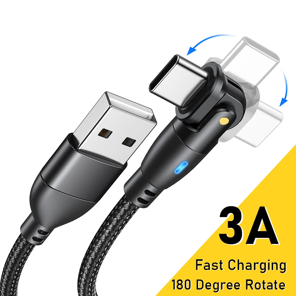 

180 Rotate USB Type C Cable 3A Fast Charging Cable USB Micro Cable For iPhone Xiaomi POCO Oneplus Huawei Samsung Phone Date Cord