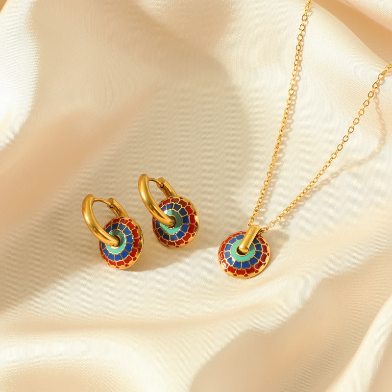 EILIECK 316L Stainless Steel Vintage Flower Necklace Earrings For Women Girl Fashion New Waterproof Jewelry Set Gift Party