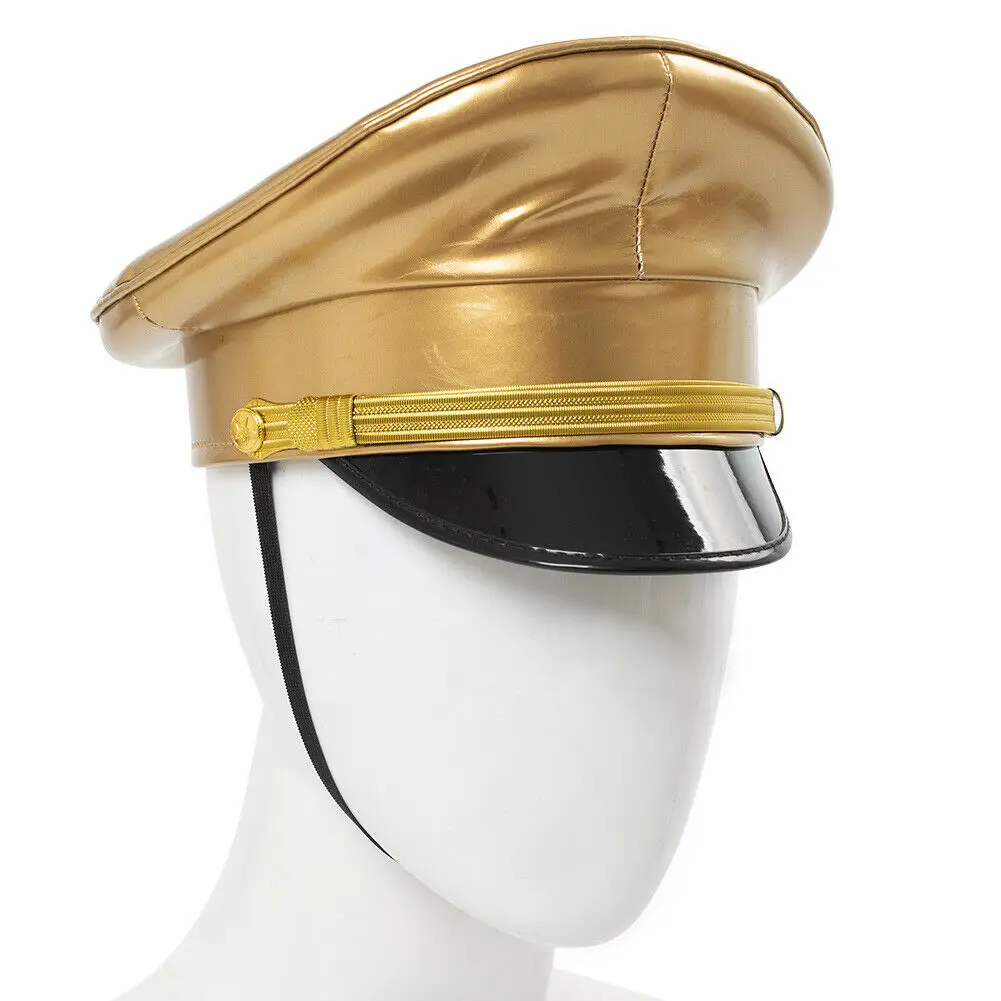Фото Personality Women PU Leather Captain Cap Prom Performance Big Brimmed Hat Bar Cosplay Show Hat Beret Cap №1