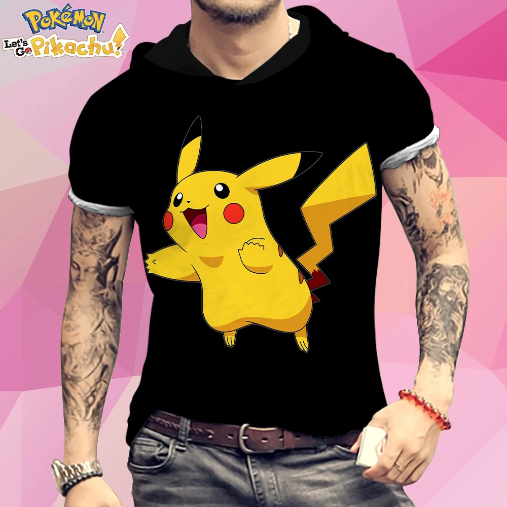 

High Quality Pikachu T-shirts 3xl Men's Hooded Tshirt 2023 Pokemon Trapstars Streetwear Short Sleeve New Oversized Cute Trend